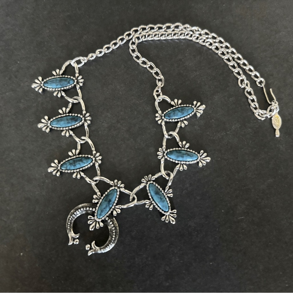 Silver and Turquoise Stone Adjustable Necklace